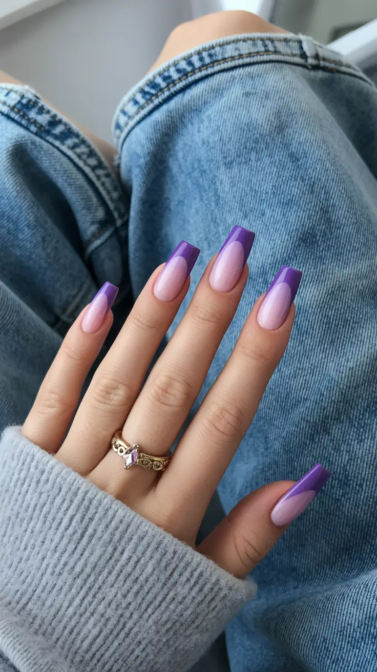 simple christmas nails ideas 2025 Violet Ombre Magic