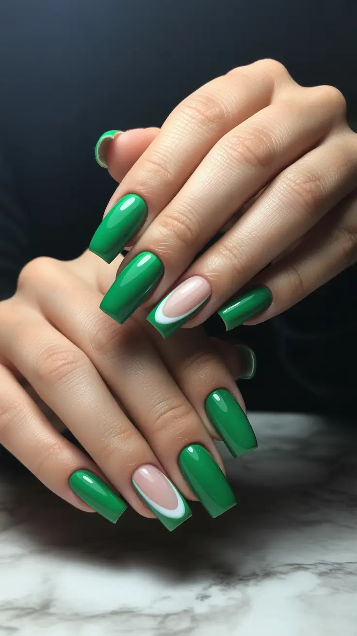 simple christmas nails ideas 2025 Emerald Edge Glow