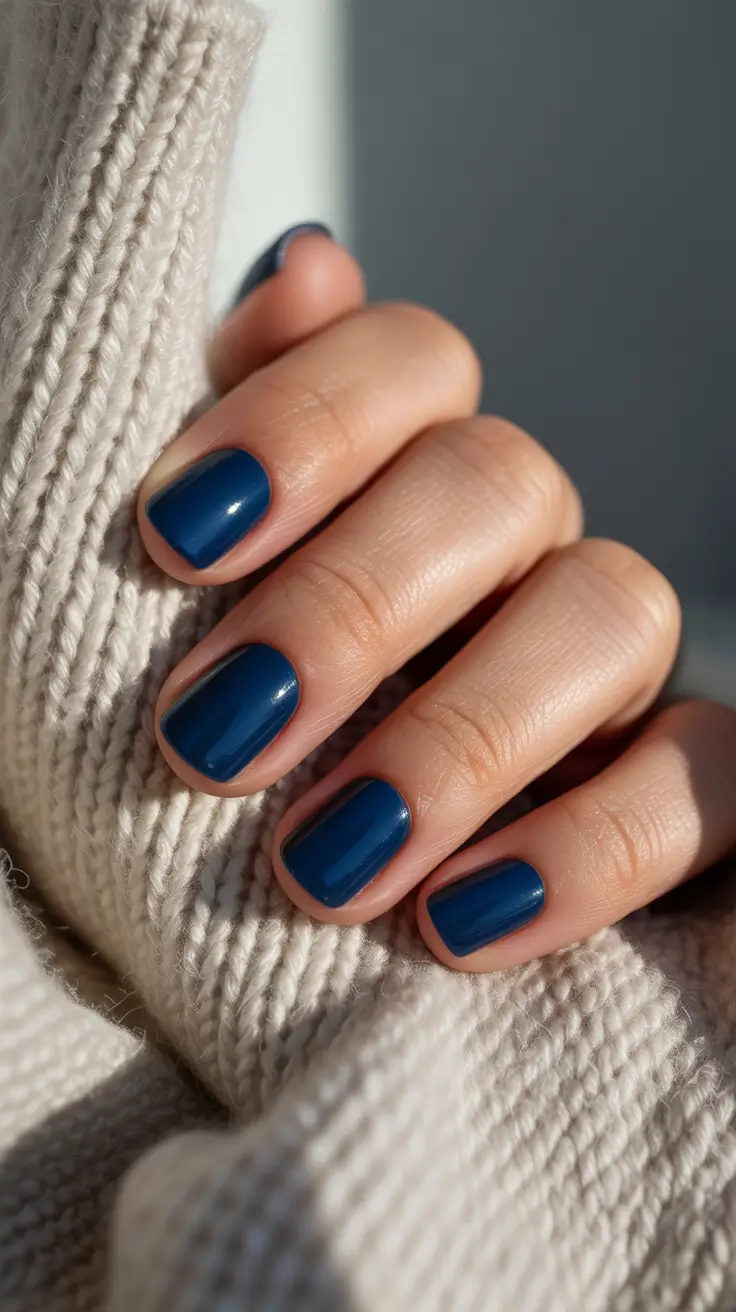 simple christmas nails ideas 2025 Cozy Sapphire Simplicity