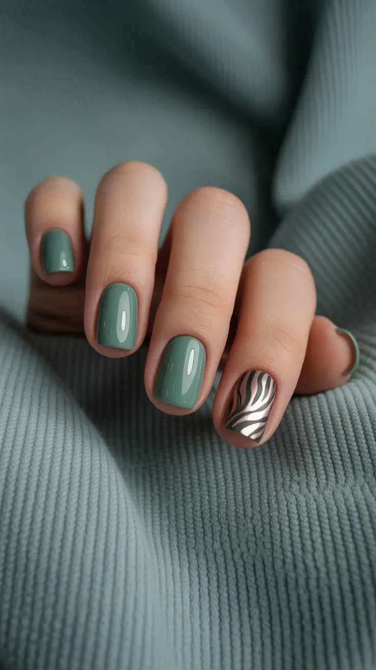 simple christmas nails ideas 2025 Muted Mint Zebra