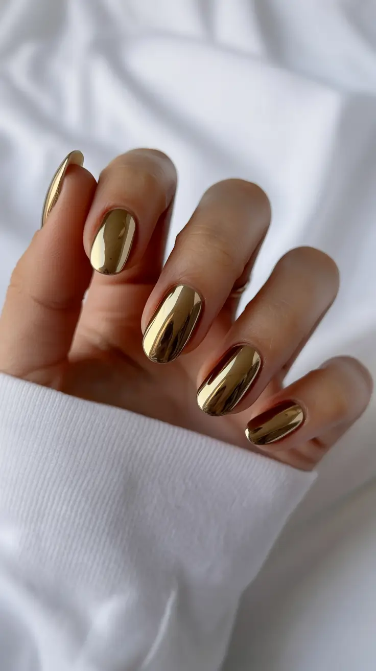 Simple Winter Nails 2025–2026 Golden Mirror Shine