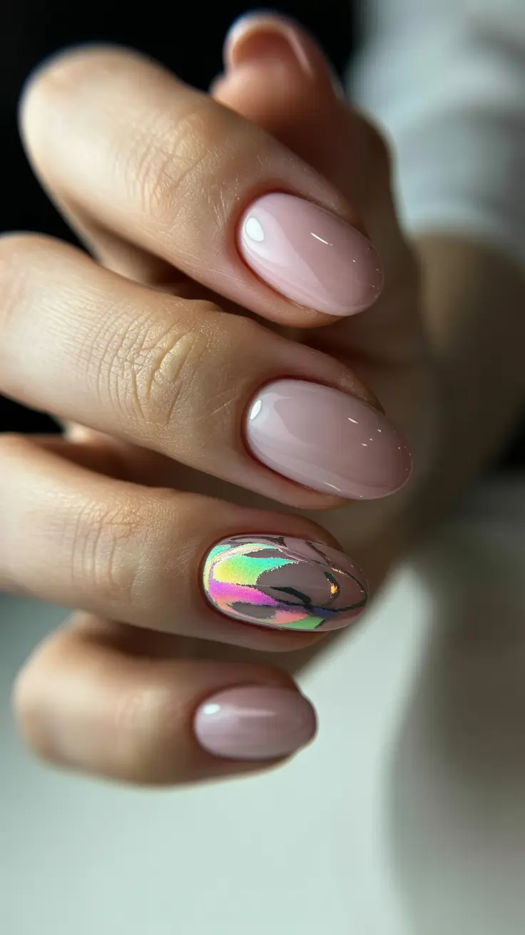 Simple Winter Nails 2025–2026 Holographic Accent Dream