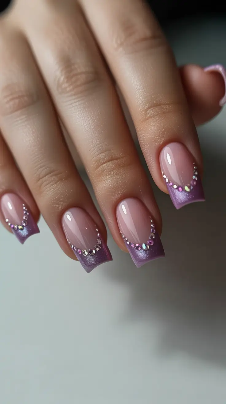 Simple Winter Nails 2025–2026 Amethyst Glam with Crystals