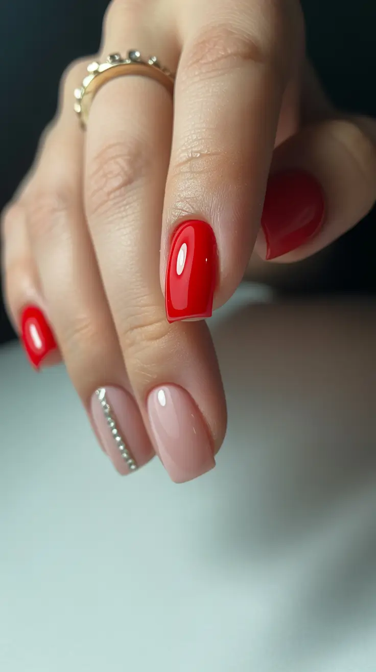 Simple Winter Nails 2025–2026 Classic Red and Nude Duo