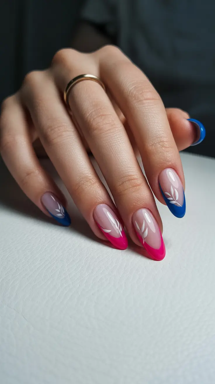 Simple Winter Nails 2025–2026 Electric Pink and Blue French