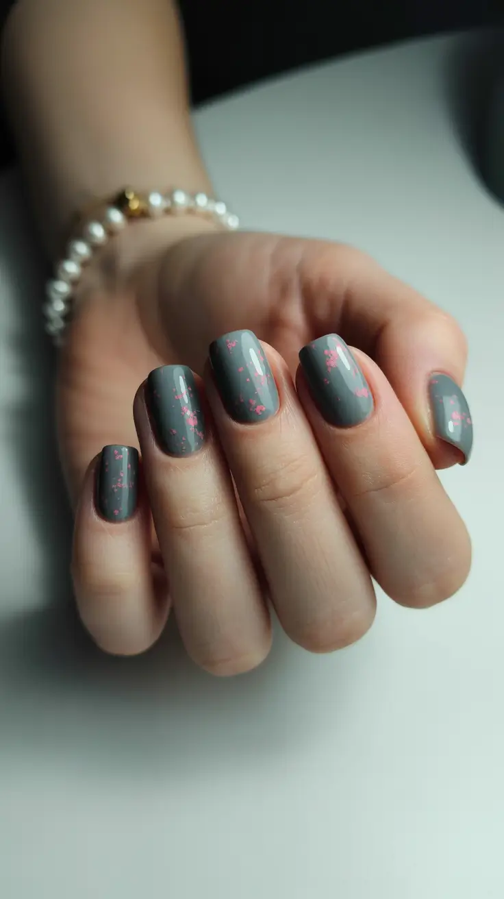 Simple Winter Nails 2025–2026 Charcoal Sparkle
