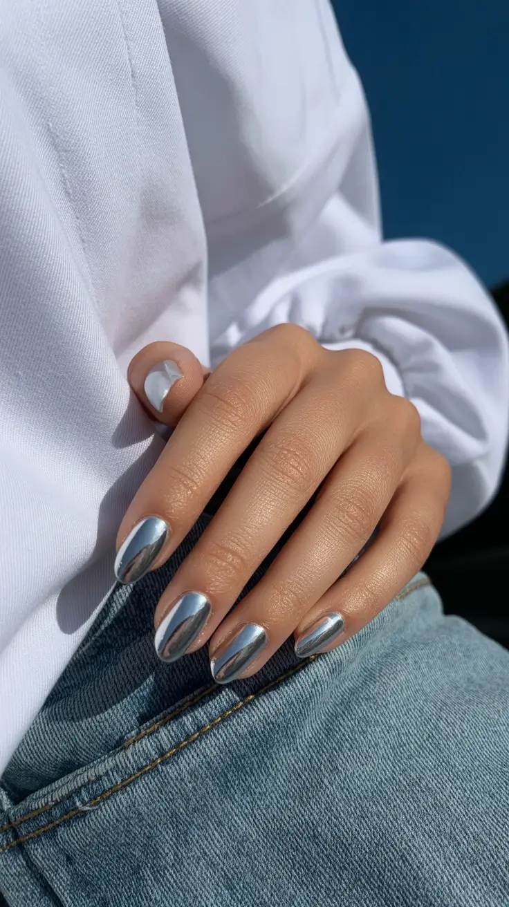 Simple Winter Nails 2025–2026 Silver Chrome Allure