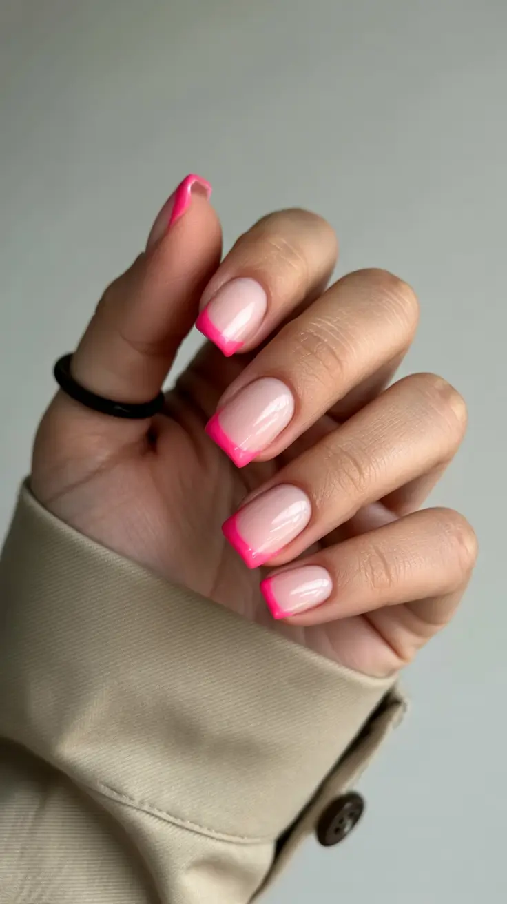 Simple Winter Nails 2025–2026 Hot Pink Tips