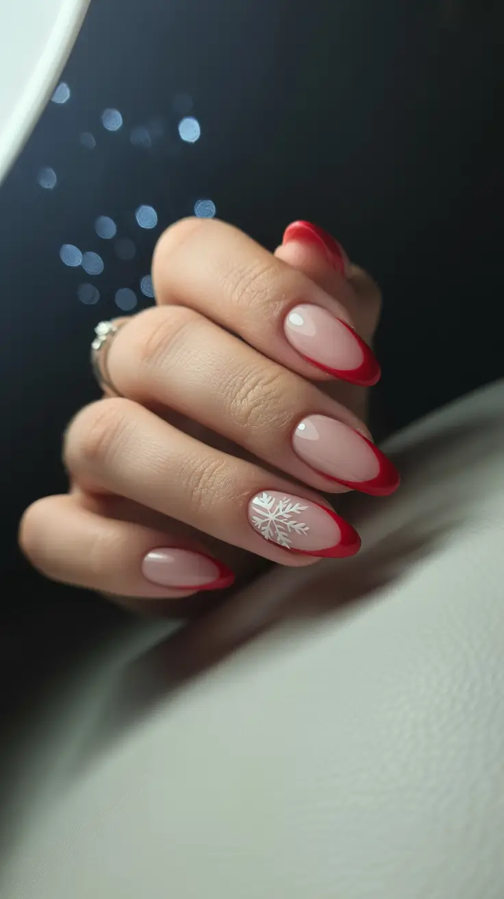 Simple Winter Nails 2025–2026 Classic Red with a Snowflake Twist