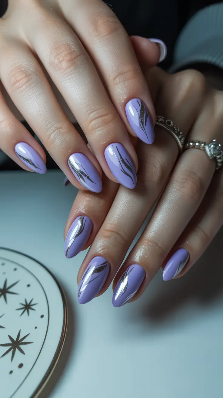 Simple Winter Nails 2025–2026 Lavender Metallic Waves
