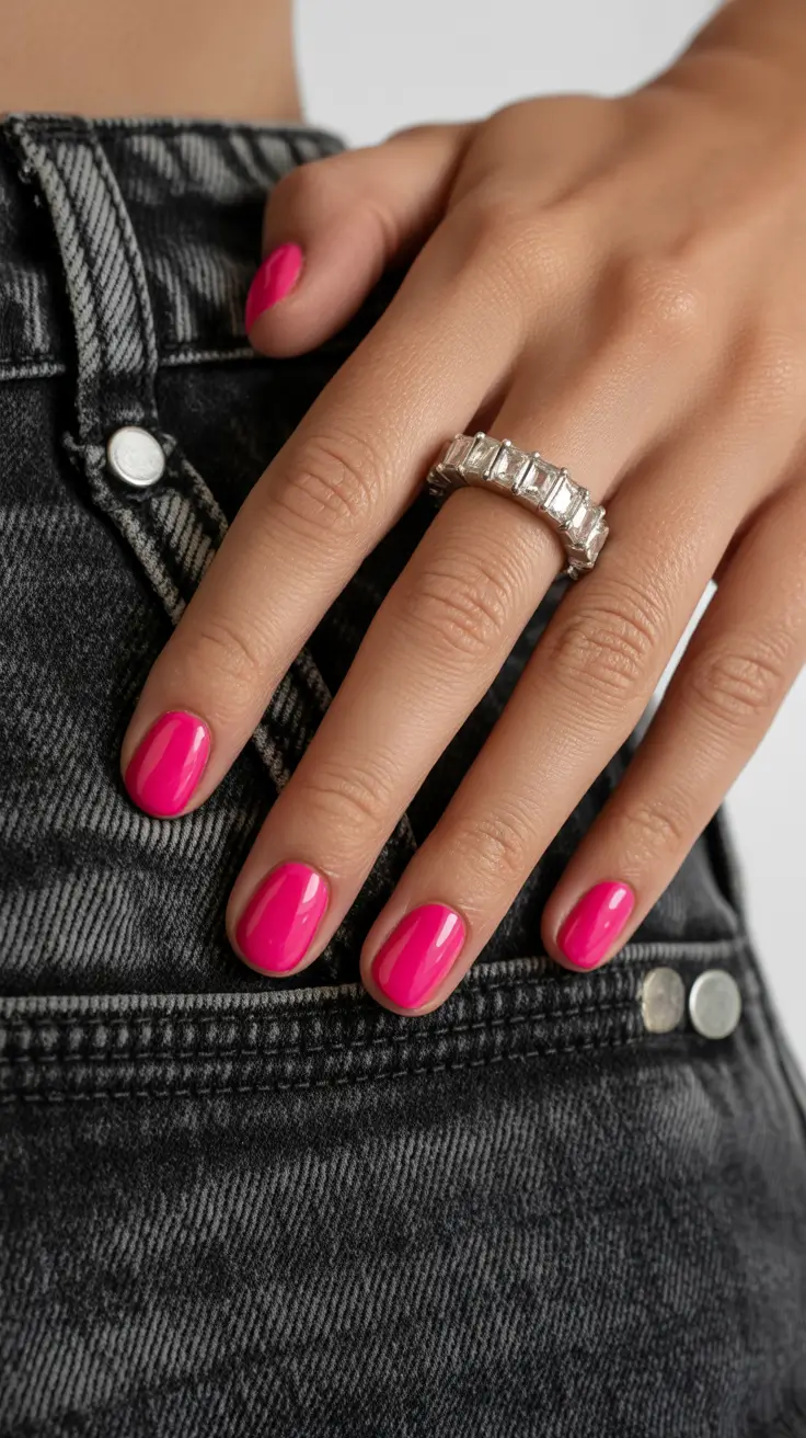 Trendy Short Winter Nail 2025–2026 Hot Pink Spark Revival