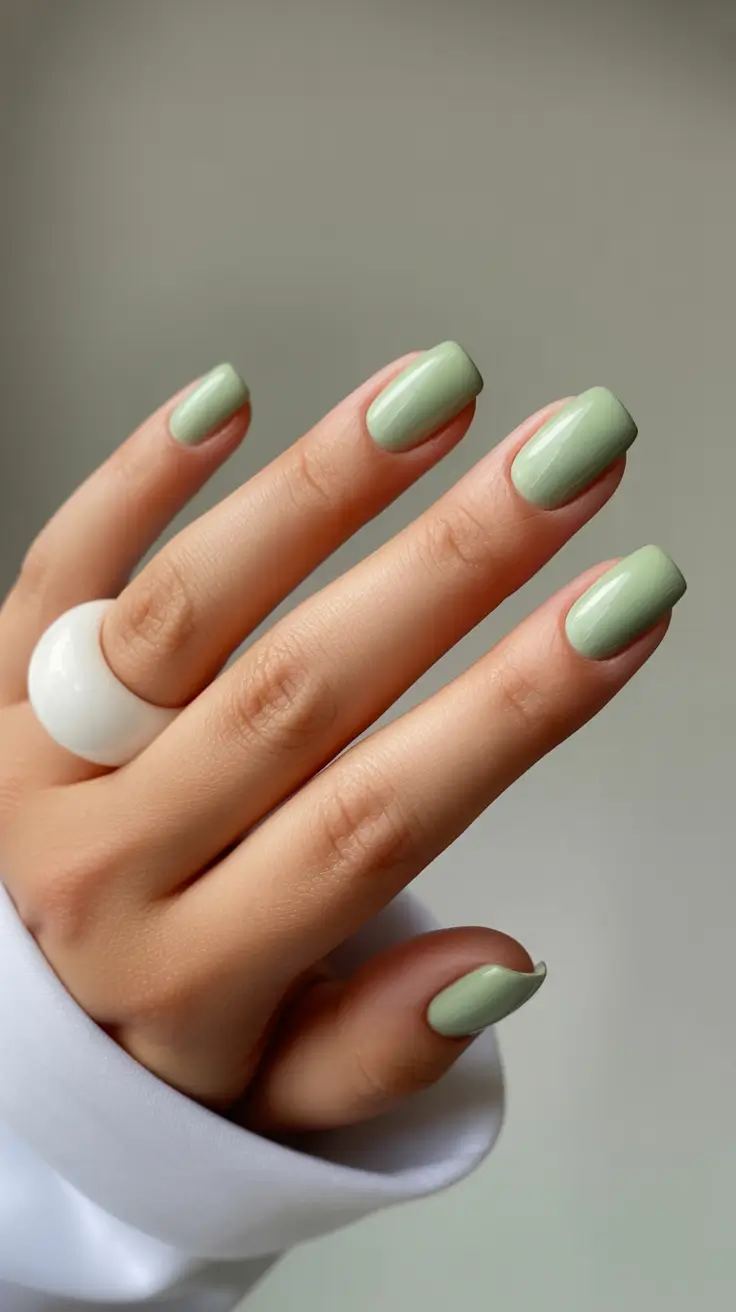 Trendy Short Winter Nail 2025–2026 Sage Frost Minimalism