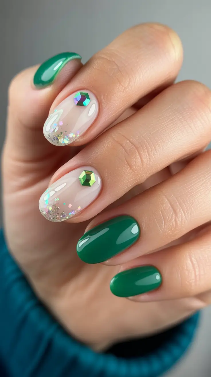 Trendy Short Winter Nail 2025–2026 Emerald Spark Magic