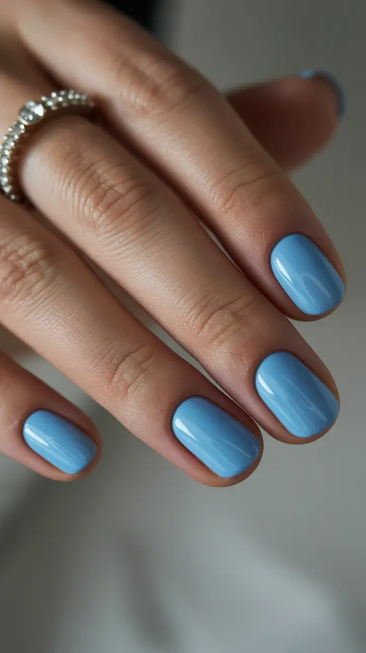 Trendy Short Winter Nail 2025–2026 Powder Blue Glow