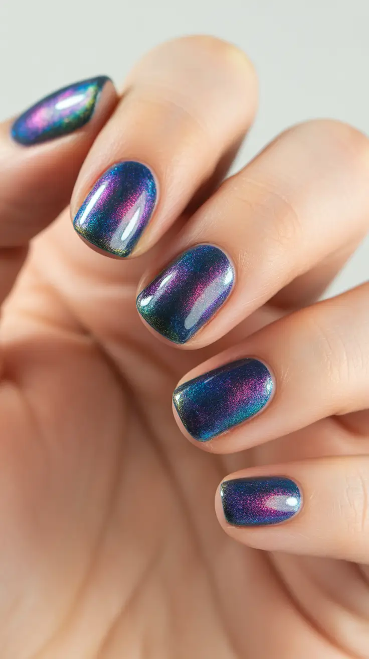 Trendy Short Winter Nail 2025–2026 Aurora Chrome Shift