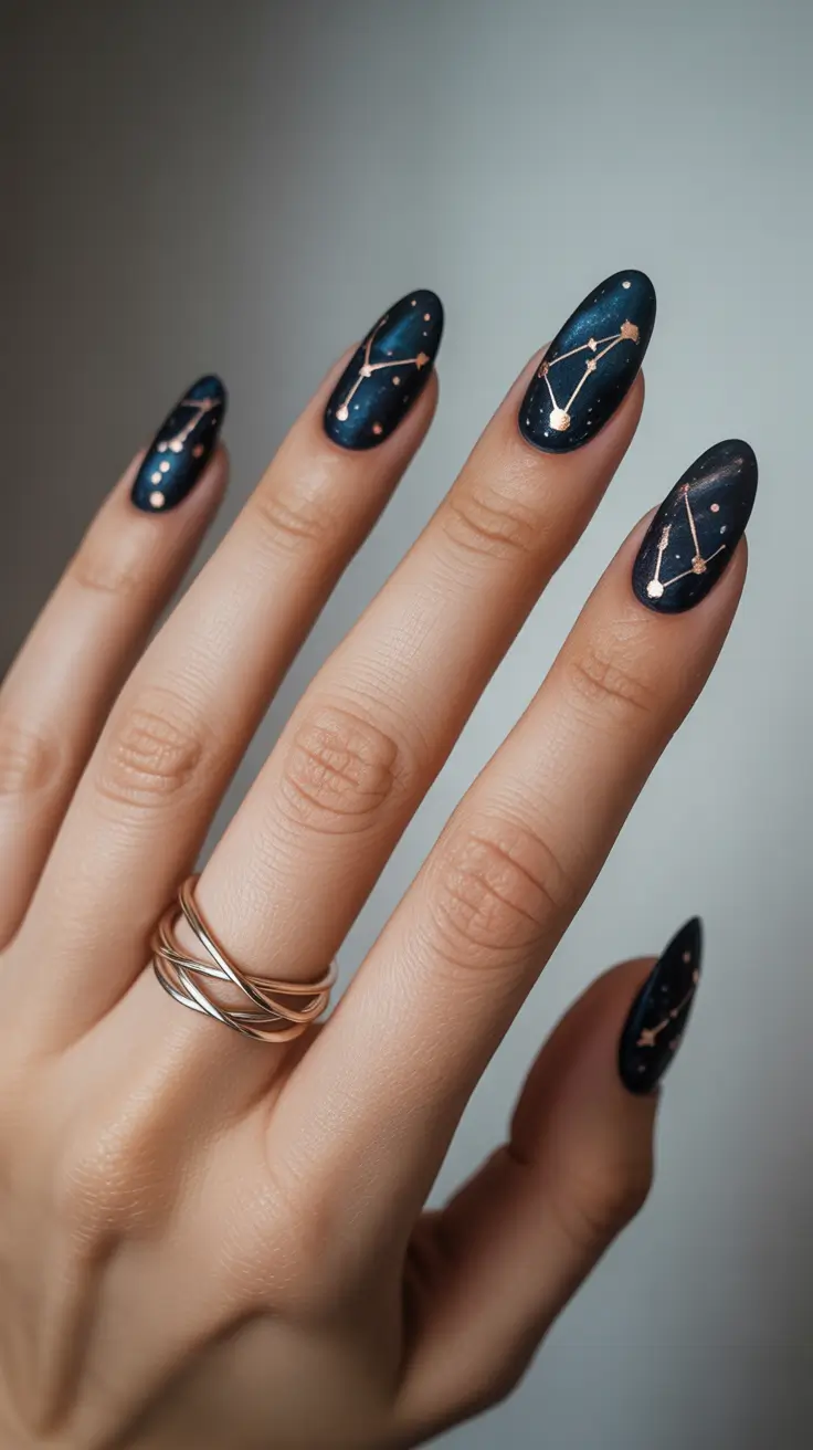 Trendy Short Winter Nail 2025–2026 Starry Night Glam