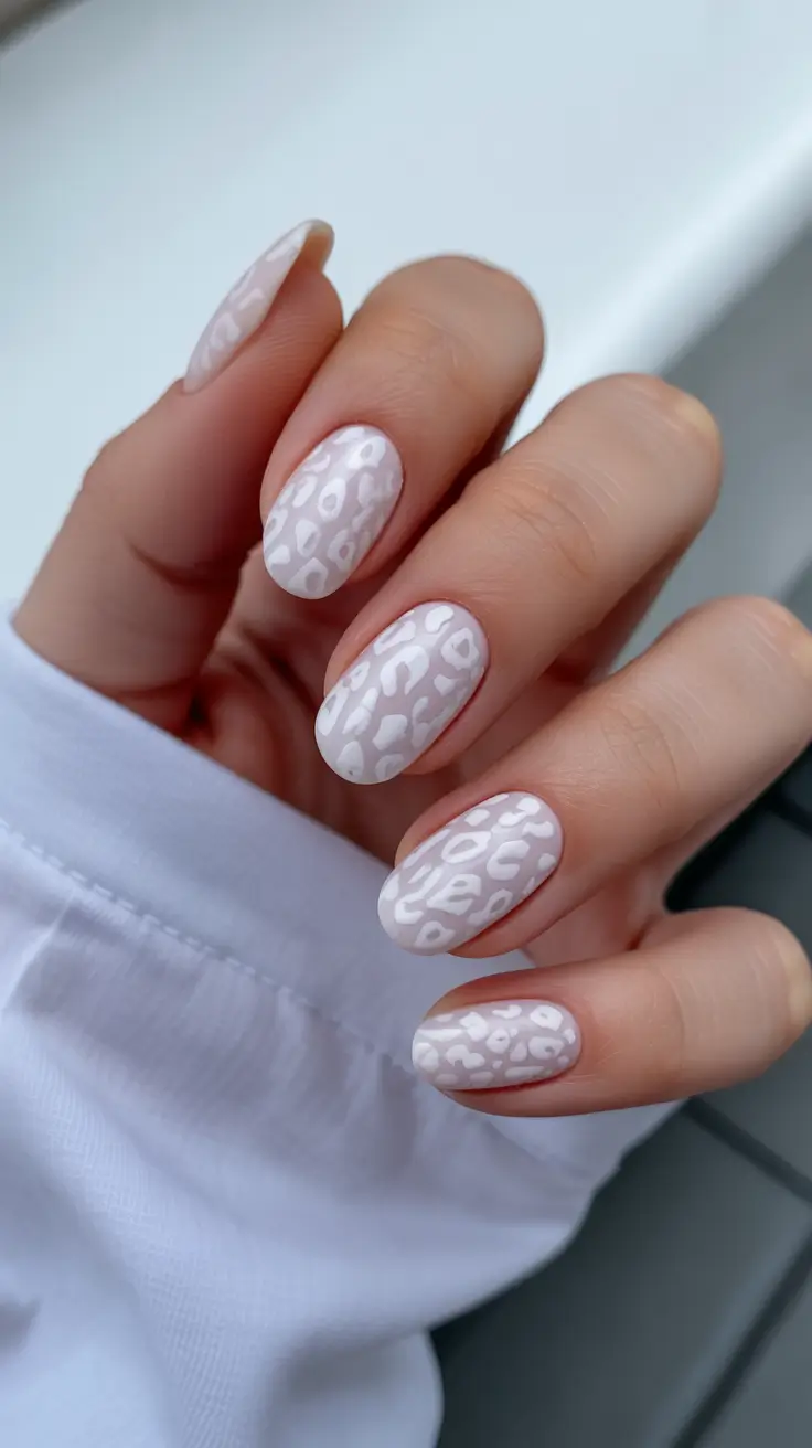 white christmas nails ideas 2025 Soft White Leopard Whisper