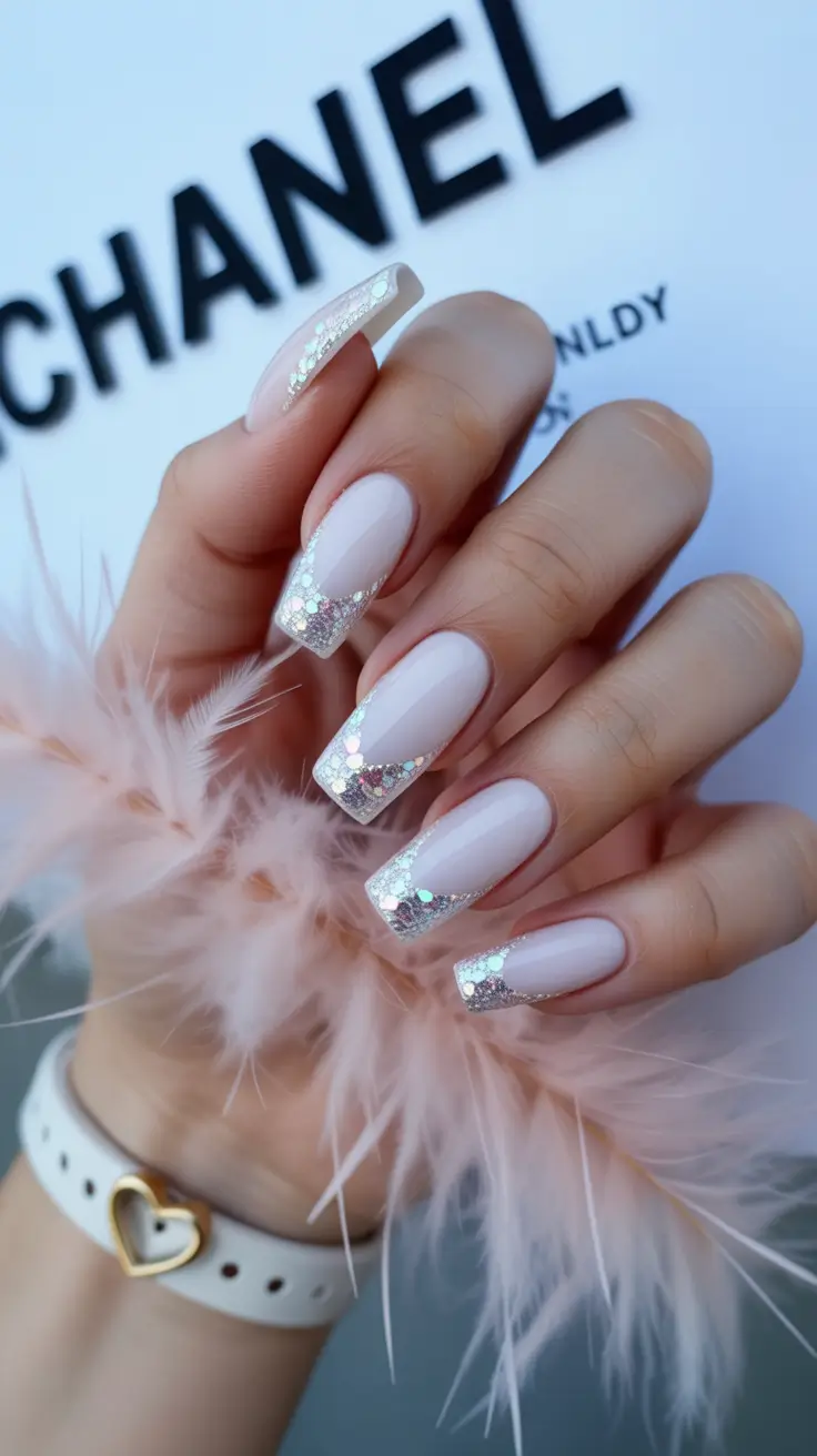 white christmas nails ideas 2025 Silver French Glam