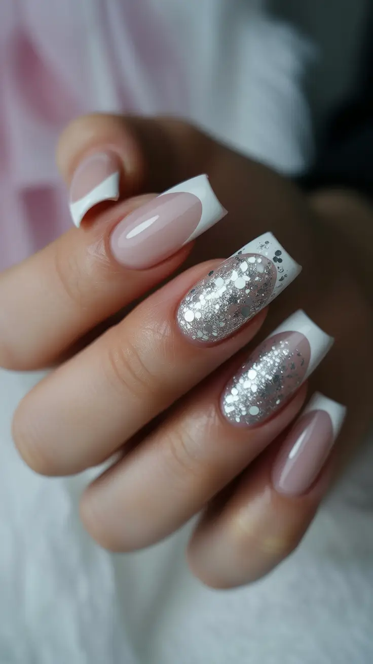 white christmas nails ideas 2025 French Sparkle Twist