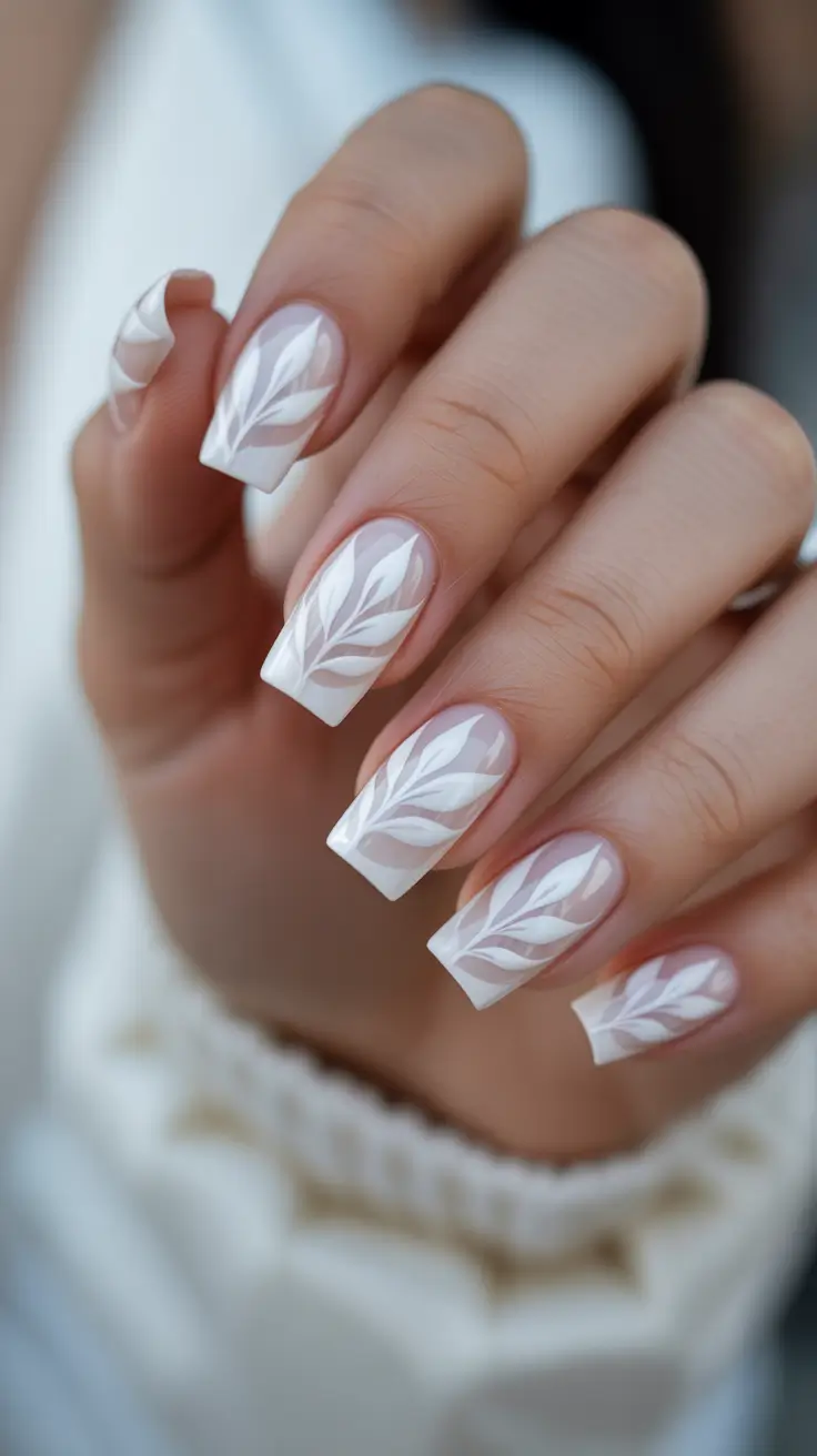 white christmas nails ideas 2025 White Leaf Art