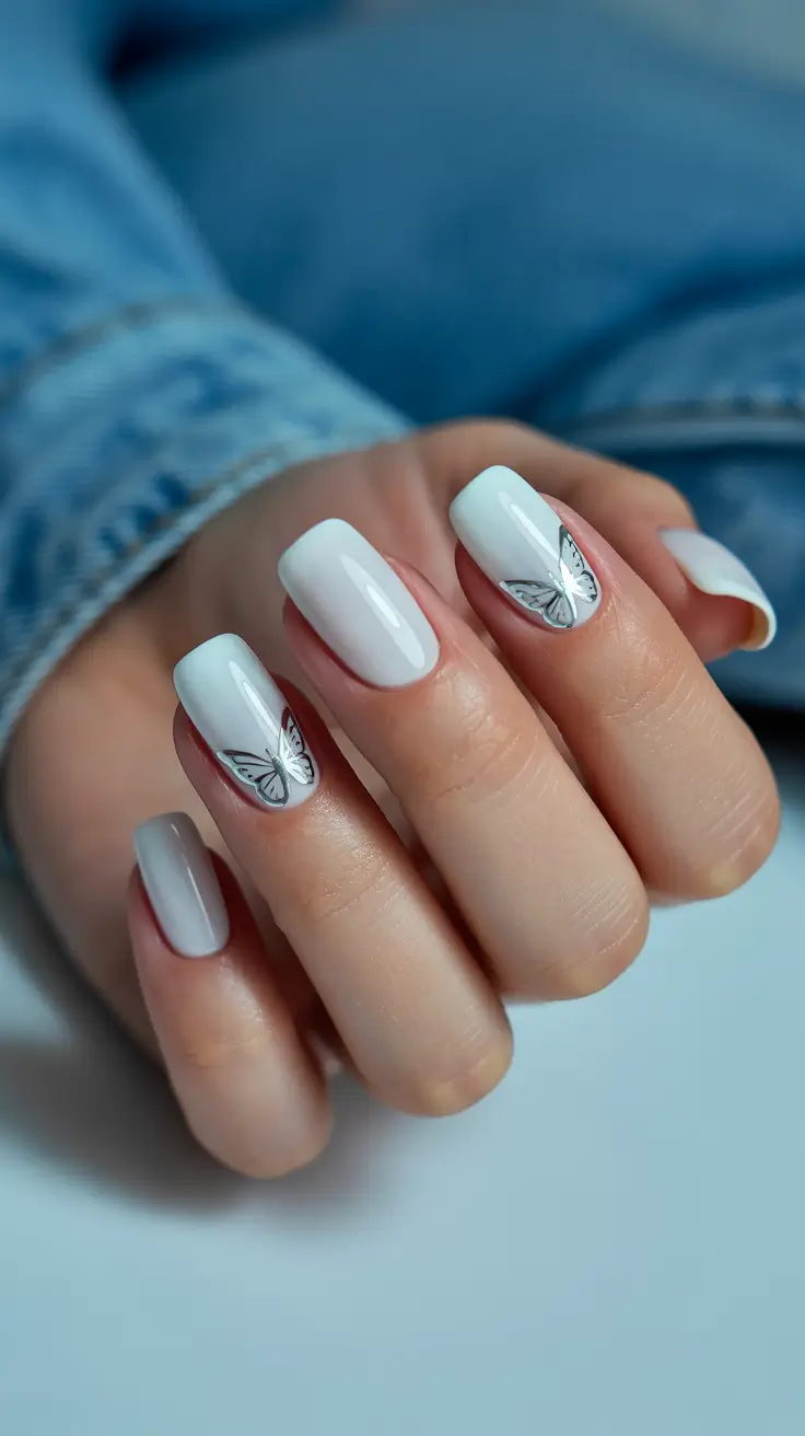 white christmas nails ideas 2025 Butterfly Frost Charm