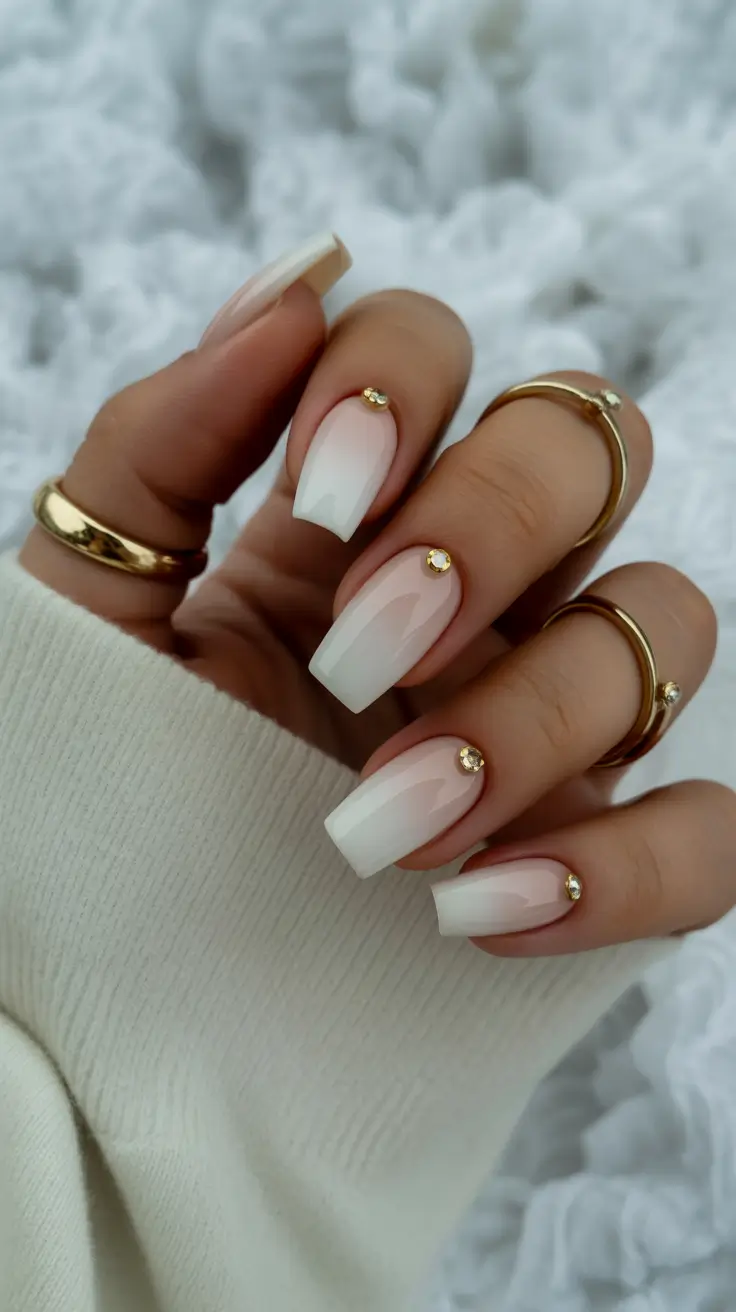white christmas nails ideas 2025 Golden Frost Ombre