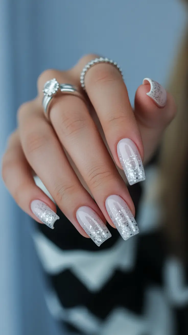 white christmas nails ideas 2025 Falling Snow Sparkle
