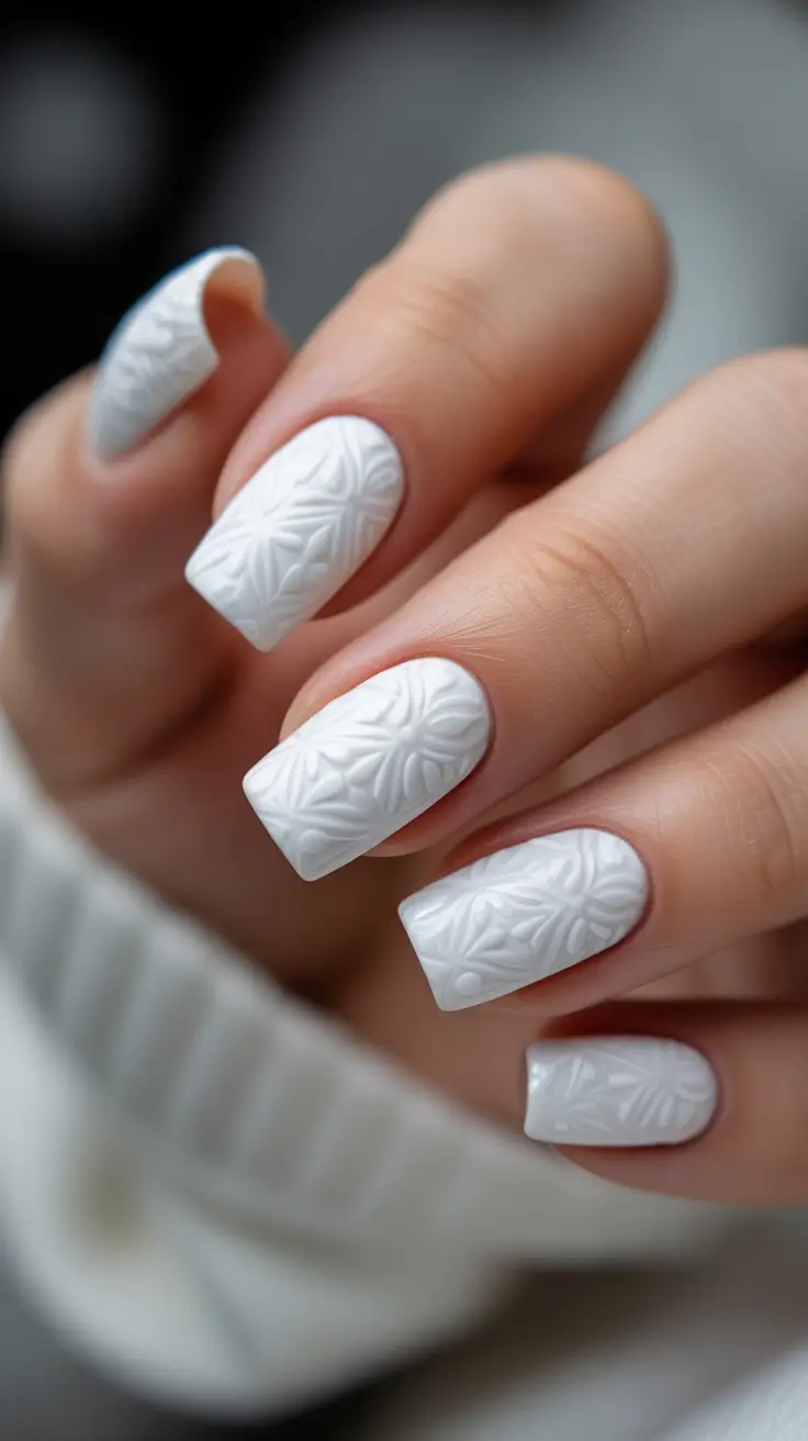 white christmas nails ideas 2025 Winter Sweater Texture
