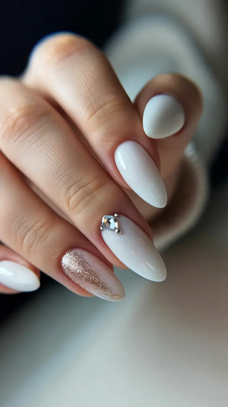 white christmas nails ideas 2025 Crystal Accent Elegance