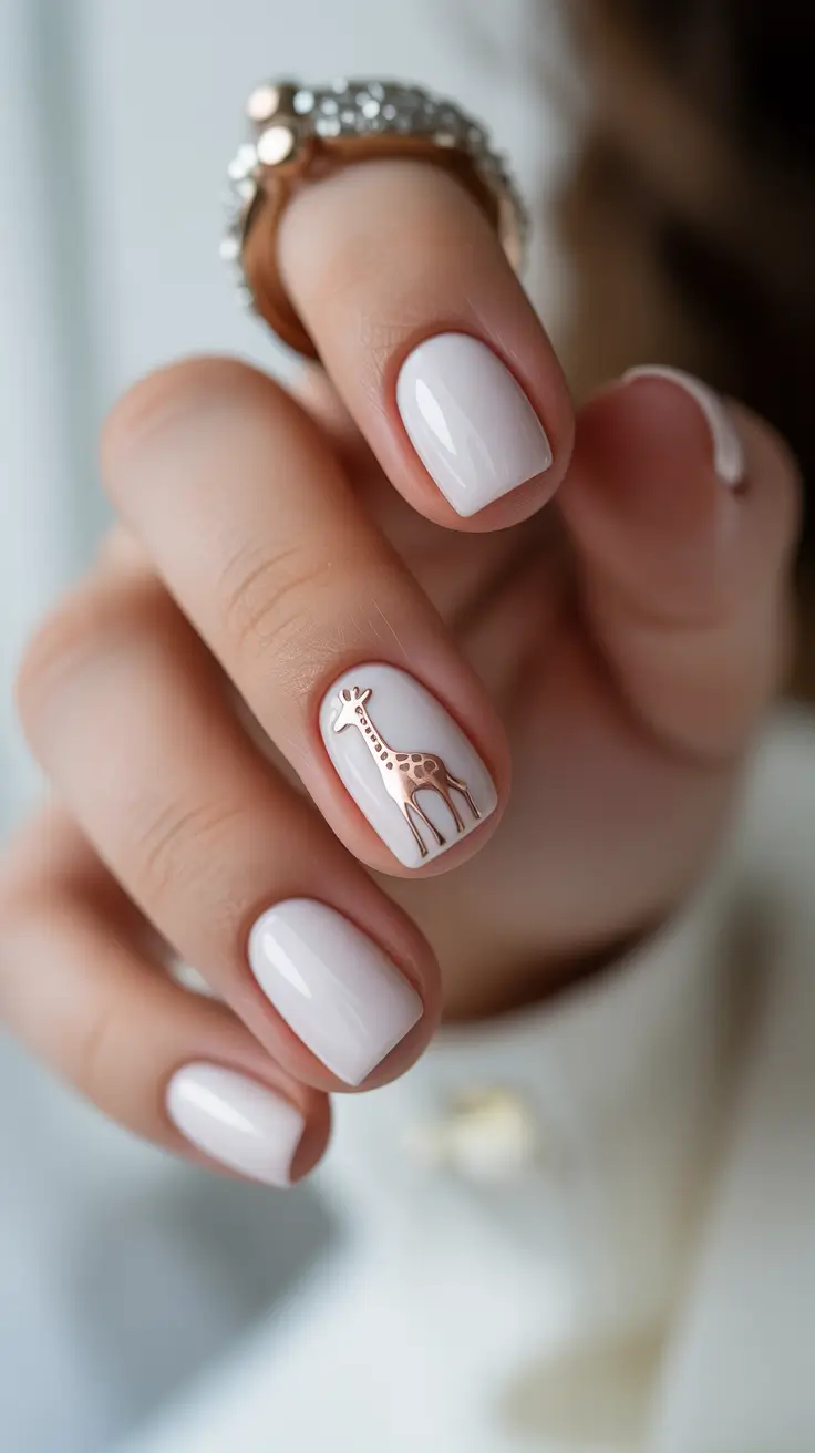 white christmas nails ideas 2025 Minimal Chic with Golden Charm