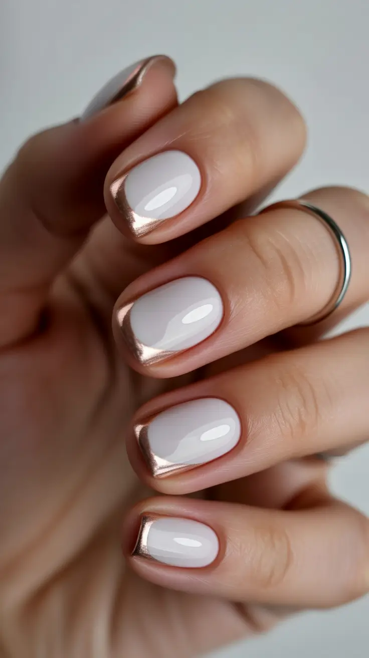 white christmas nails ideas 2025 Rose Gold Elegance