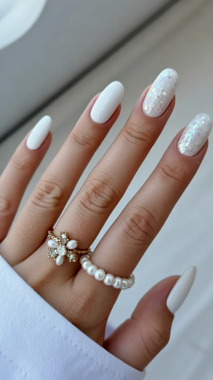 white christmas nails ideas 2025 Pearl Frost Fantasy