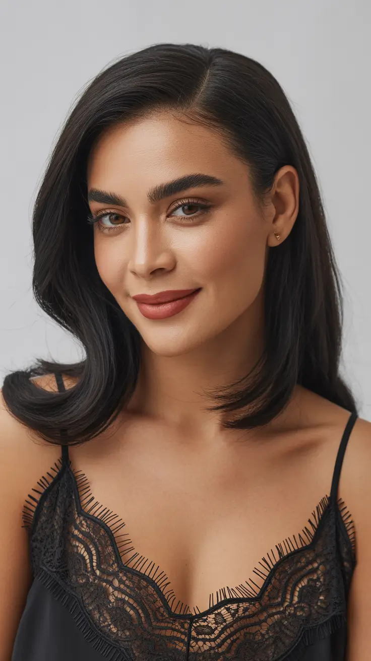 Winter 2025-2026 Haircuts and Color Ideas Classic Side-Parted Black Layers