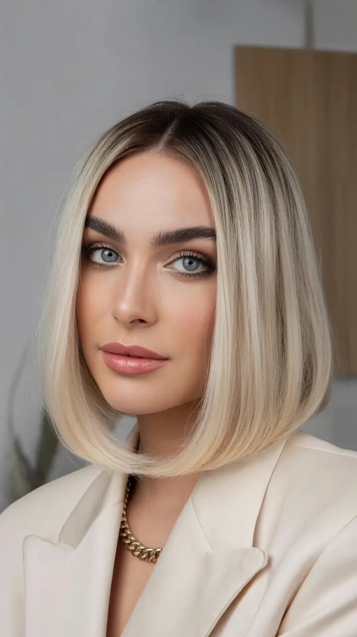 Winter 2025-2026 Haircuts and Color Ideas Polished Blonde Bob with a Cool Edge
