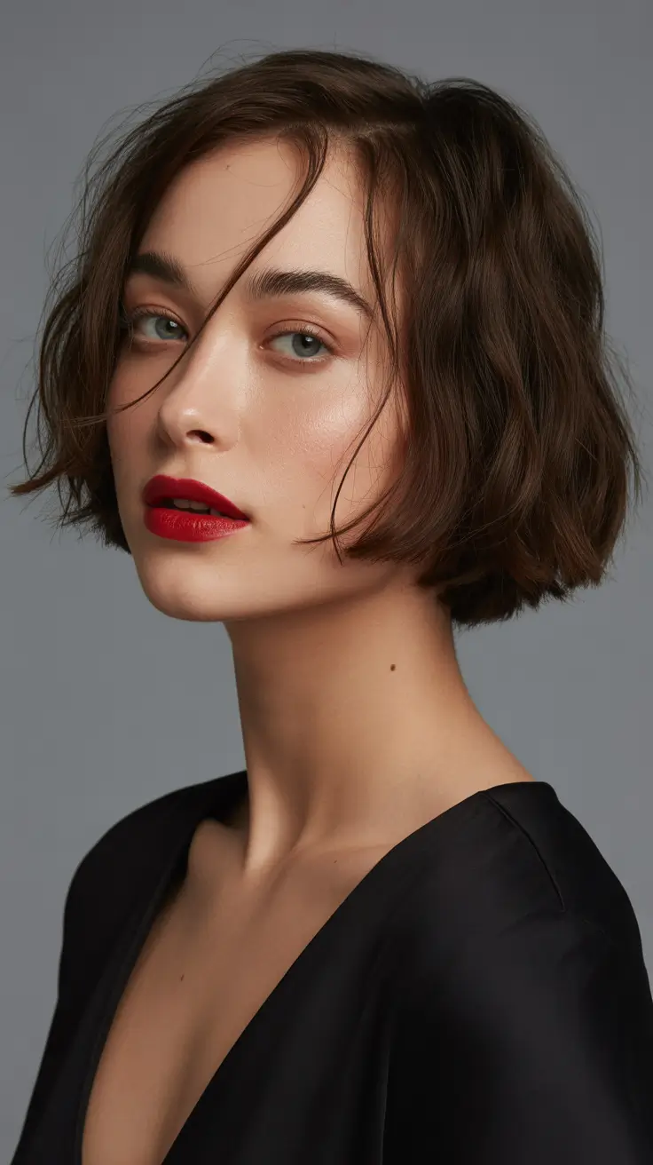 Winter 2025-2026 Haircuts and Color Ideas Textured French Bob with Tousled Volume