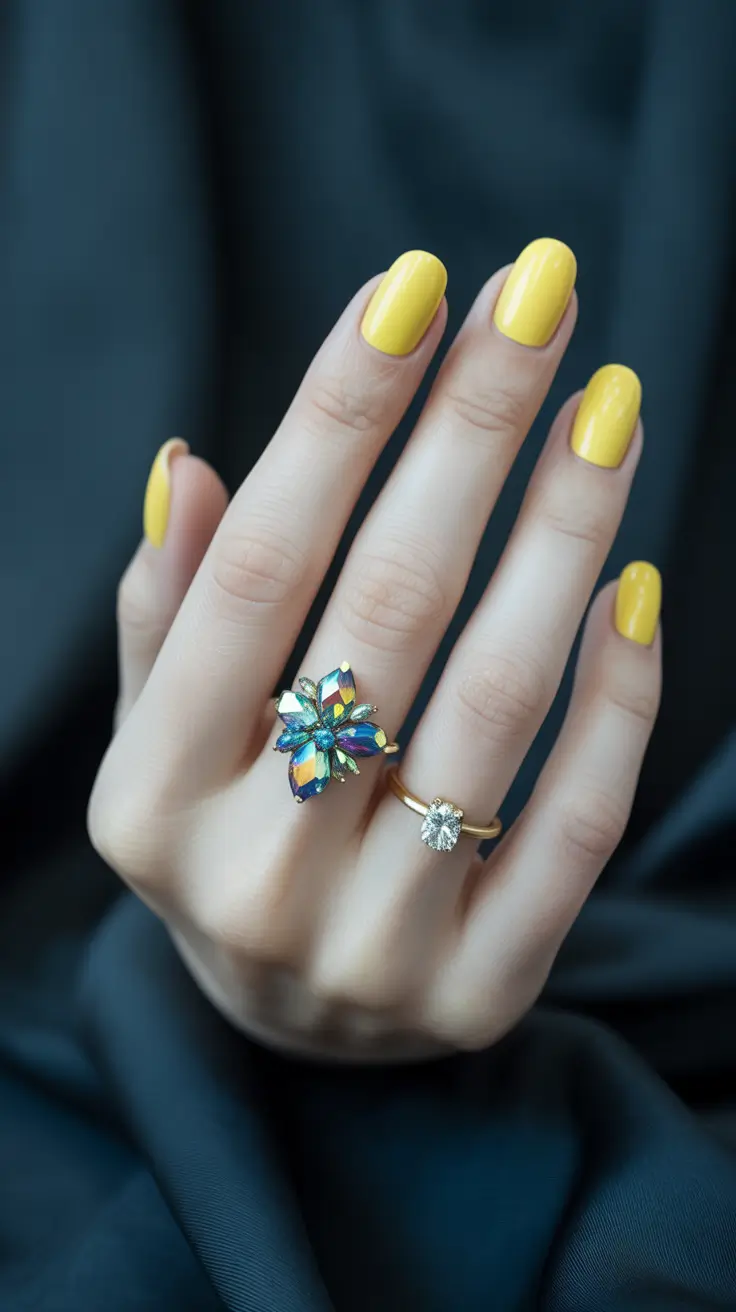 Winter Acrylic Nails 2025–2026 Golden Sunlight Yellow