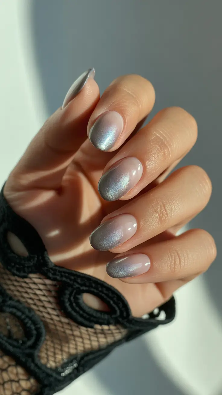 Winter Acrylic Nails 2025–2026 Frosted Silver Veil