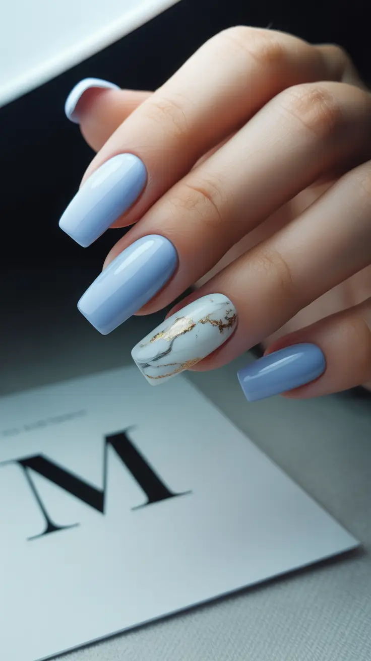 Winter Acrylic Nails 2025–2026 Powder Blue Marble Luxe