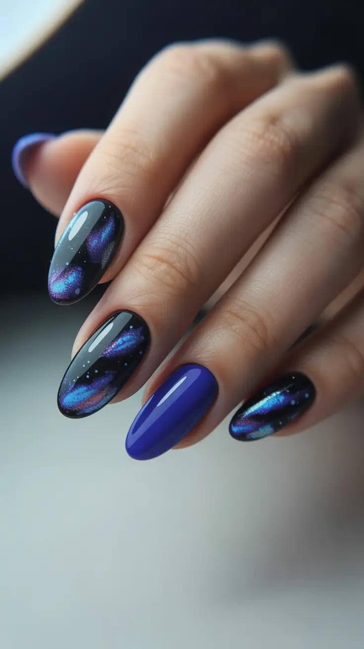 Winter Acrylic Nails 2025–2026 Galactic Blue Dream