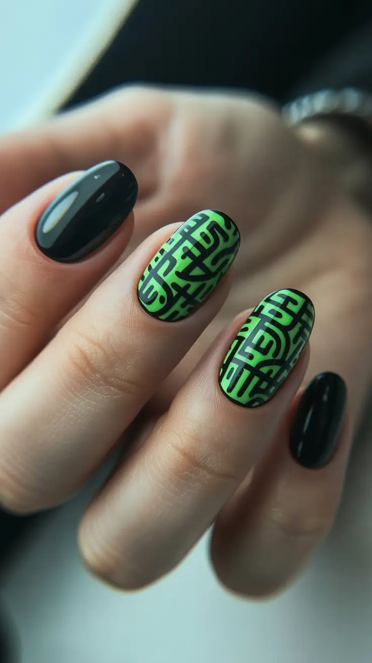 Winter Acrylic Nails 2025–2026 Neon Maze Vibes