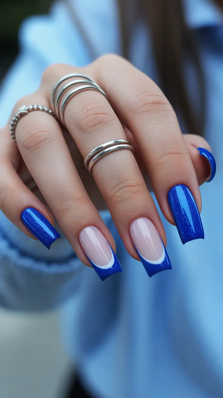 Winter Acrylic Nails 2025–2026 Electric French Blue