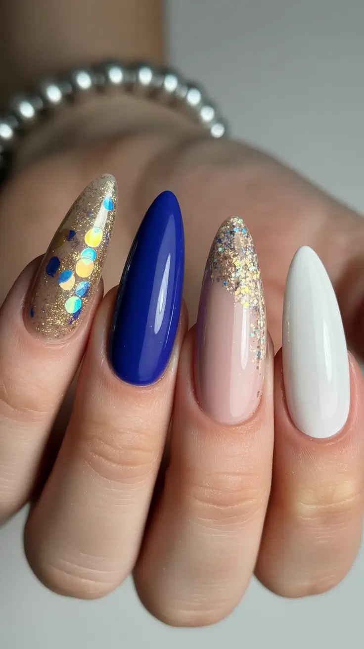 winter almond nails ideas 2025-2026 Blue Frost & Glitter Dreams