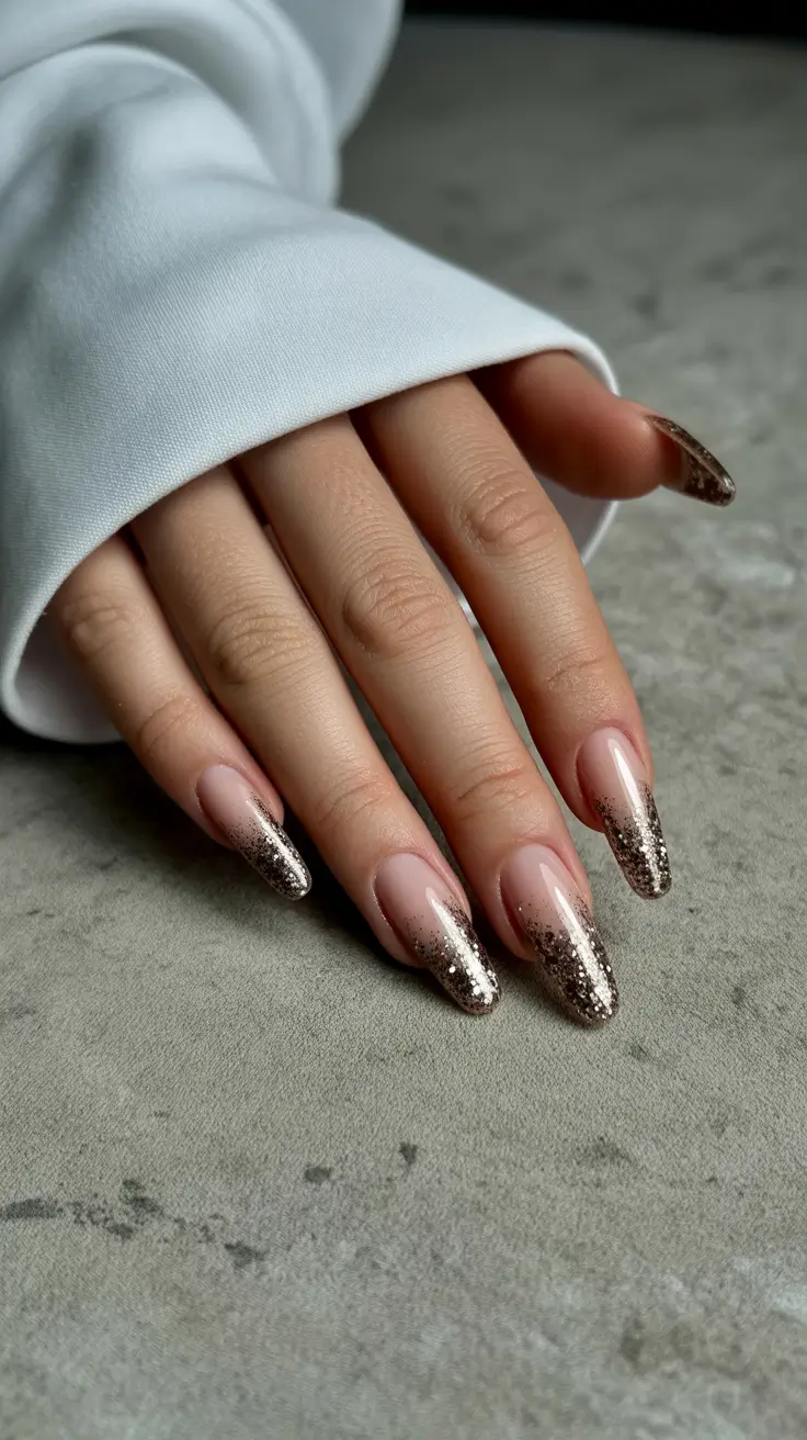 winter almond nails ideas 2025-2026 Golden Frost Fade