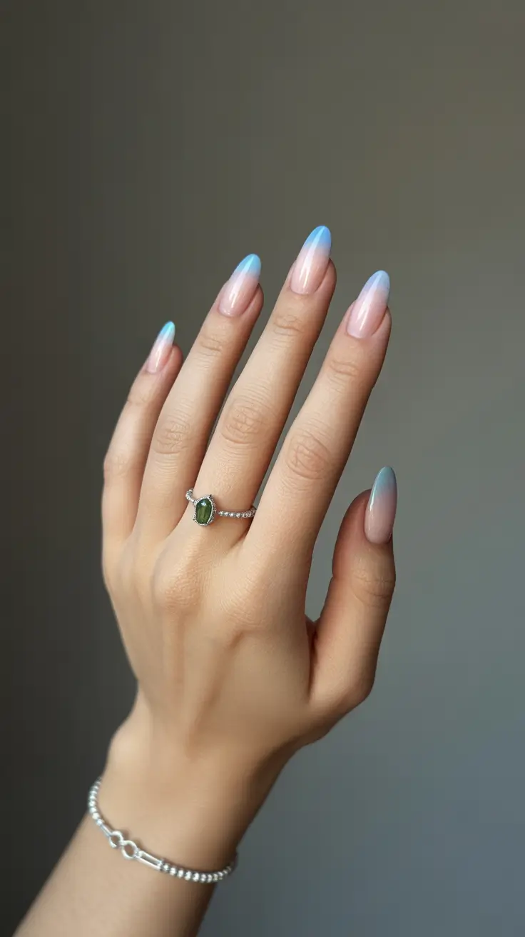 winter almond nails ideas 2025-2026 Frosty Blue Ombre