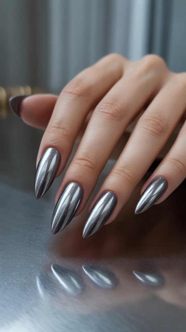 winter almond nails ideas 2025-2026 Chrome Ice Queen