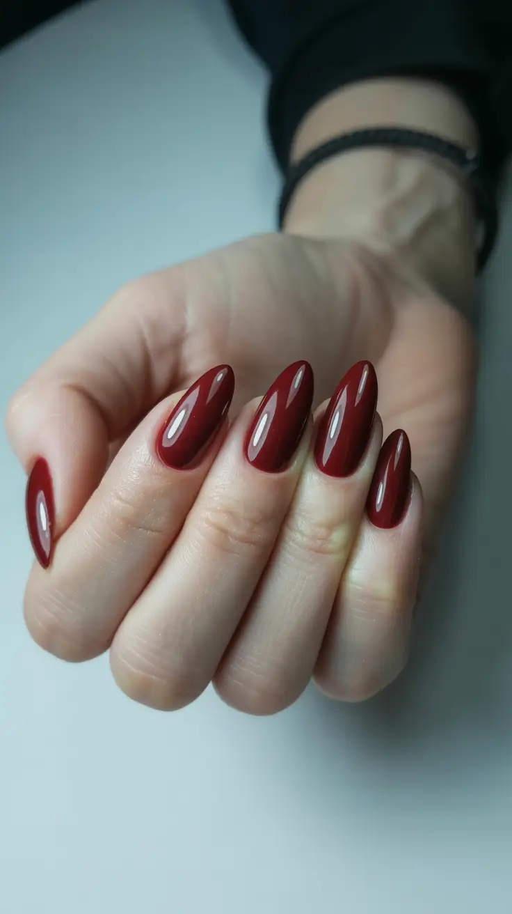winter almond nails ideas 2025-2026 Classic Burgundy Elegance