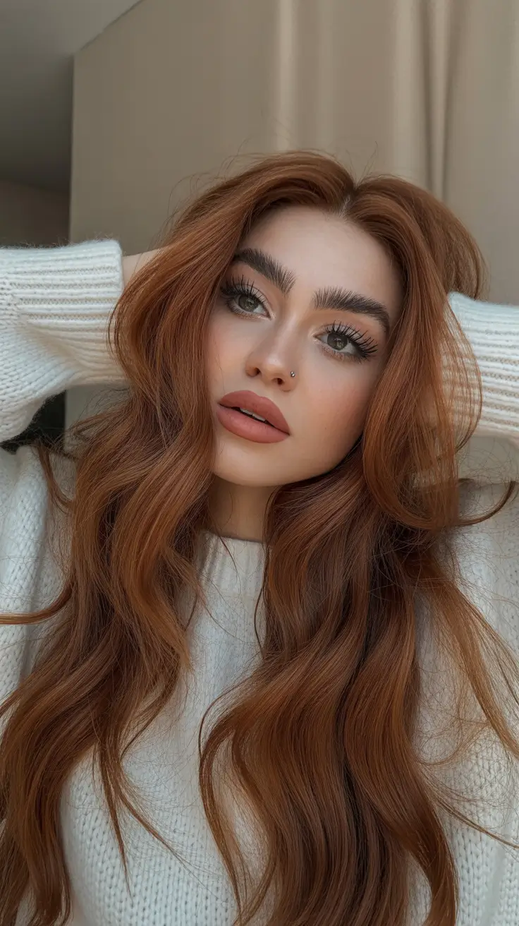 winter hair colors auburn ideas 2025-2026 Soft Toffee Auburn Waves