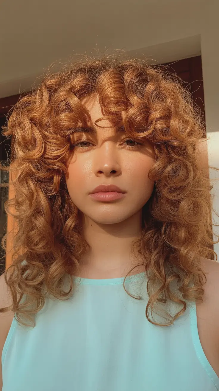 winter hair colors auburn ideas 2025-2026 Curly Golden Copper Volume