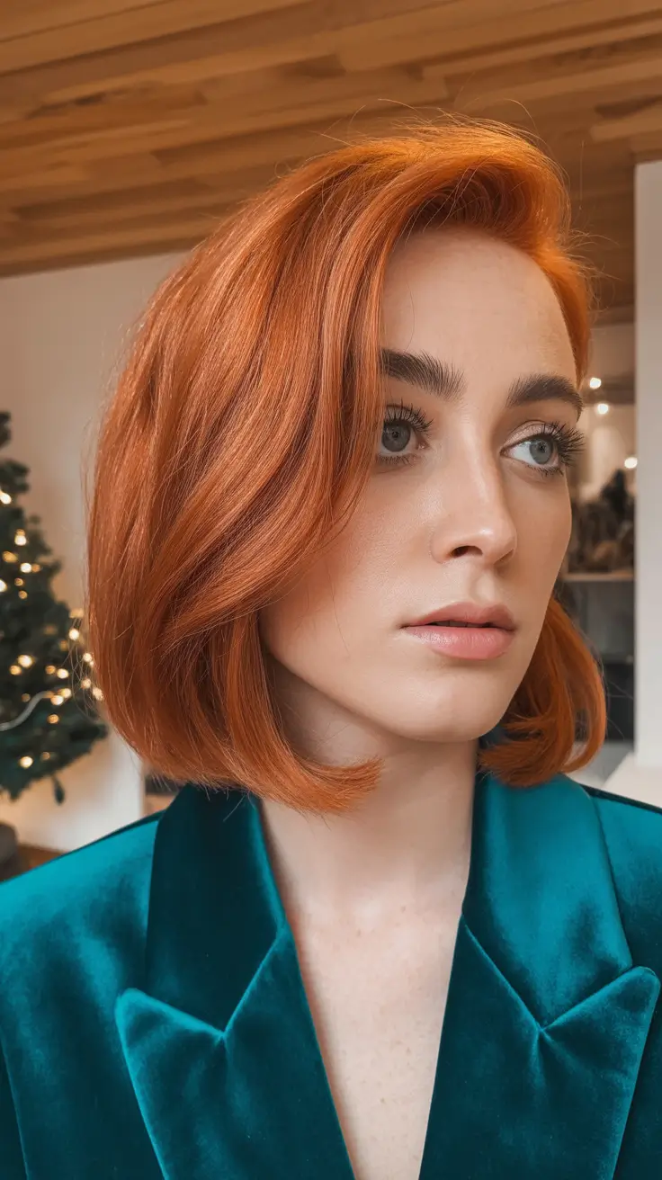 winter hair colors auburn ideas 2025-2026 Fiery Copper Bob