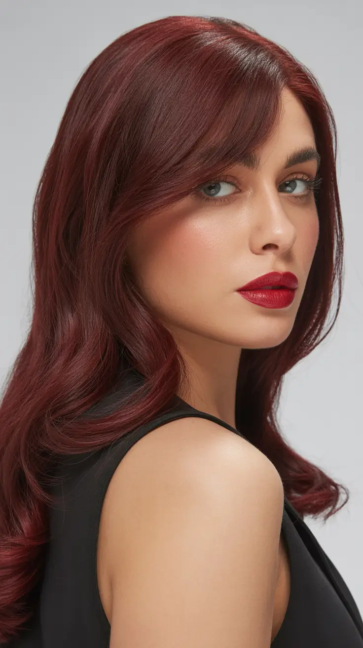 winter hair colors auburn ideas 2025-2026 Glossy Merlot Perfection